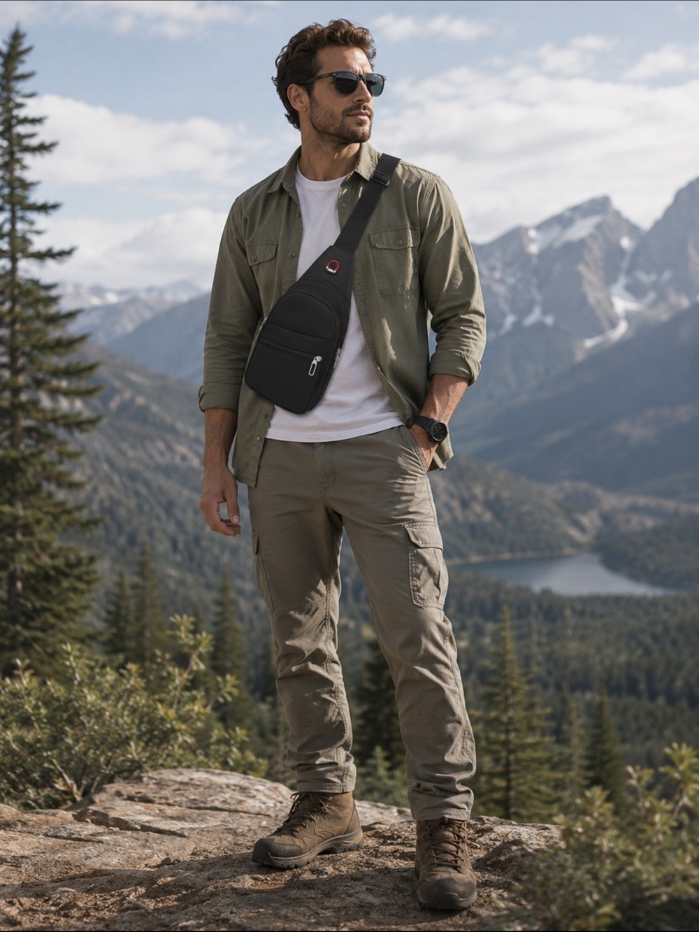 Men's Black Sling Crossbody Bag - Compact Everyday Carry